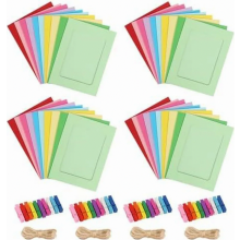 40 Piece Paper Photo Garland with Colourful 6x4 Frames, Wooden Pegs and Jute String for Party Wall Decor