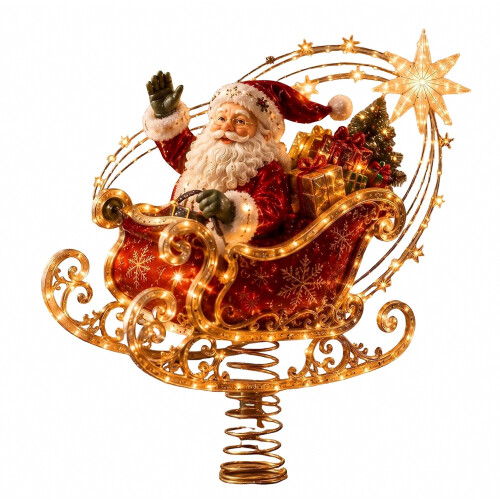 Lighted Christmas Tree Topper – Santa Gingerbread Nutcracker – for Xmas Tree Home
