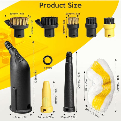 10 Pack Steam Cleaner Accessory Brush Set with Extended Nozzle, Angled Nozzle, Round Brushes and Microfiber Cloth 2