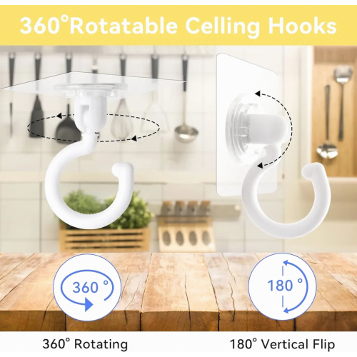 Self Adhesive Hooks, 6 Pack 360 Degree Rotating Waterproof Transparent Wall Hooks for Bathroom Kitchen 2