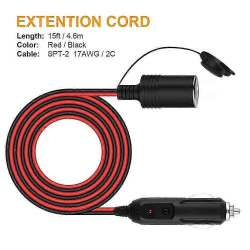 Car cigarette lighter extension cord, 15ft cigarette lighter socket 1