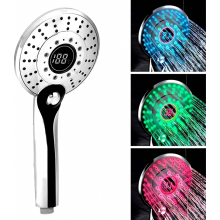 3 Colour LED Shower Head with Temperature Control, Colour Changing Handheld Sprayer and Digital Display