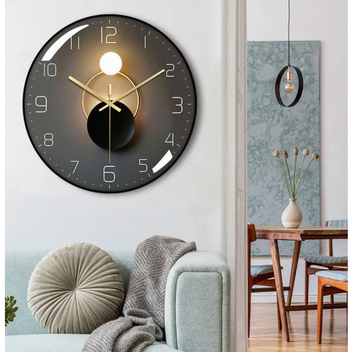 Radio Controlled Luminous Wall Clock with 4 Blue LEDs, Darkness Sensor, 3 Light Modes, 30 cm