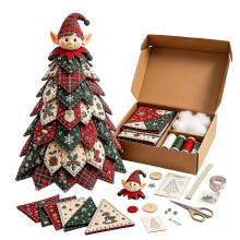 (E) Unfinished Quilted Christmas Tree DIY Kit, Hand‑Made Fabric Holiday Table Ornament