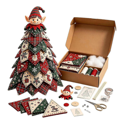 (E) Unfinished Quilted Christmas Tree DIY Kit, Hand‑Made Fabric Holiday Table Ornament