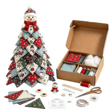 (F) Unfinished Quilted Christmas Tree DIY Kit, Hand‑Made Fabric Holiday Table Ornament