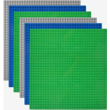 6 Piece Building Base Plate Set, 25 x 25 cm Green Blue Grey Baseplates for Construction Brick Play