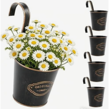 Set of 4 Vintage Metal Hanging Plant Pots with Drainage Holes for Balcony, Garden and Indoor Flowers