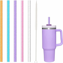 5 Pack Replacement Straws for 40 oz and 30 oz Tumblers with Handle, Glitter Reusable Straws with Cleaning Brush