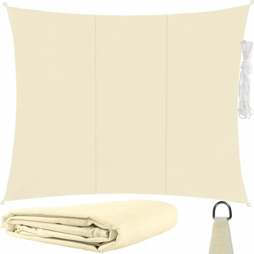 Rectangular Beige Sun Shade Sail 4 x 3 m, Waterproof UV Protection Canopy, Durable 180 gsm Fabric