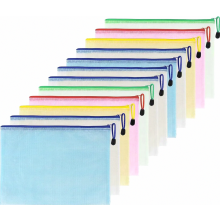 12 Pack A5 Document Pouches, Colourful Waterproof Mesh Zipper Bags for Files, Cosmetics and Travel