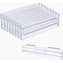 Pack of 8 Adjustable Drawer Dividers, 27.5-52 cm Clear Organisers for Kitchen Drawers, Bedroom and Dressers