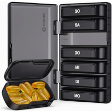 7 Day Pill Organiser with Large Separate Compartments, Easy Open Portable Tablet Box for Vitamins and Medicine