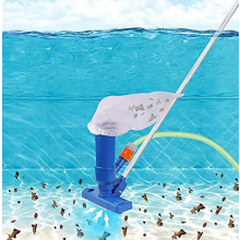 Pool Vacuum Cleaner Set with Telescopic Aluminium Pole, Suction Brush, Hose Connector, Mesh Bags and Gloves