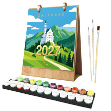 (E) 2027 Paint by Number Desk Calendar Kit, DIY Number Painting Table Calendar, Art Craft Decor for Home Desktop, Unique New Year Gift for Adults