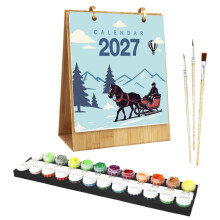 (F) 2027 Paint by Number Desk Calendar Kit, DIY Number Painting Table Calendar, Art Craft Decor for Home Desktop, Unique New Year Gift for Adults