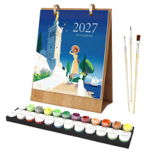 (D) 2027 Paint by Number Desk Calendar Kit, DIY Number Painting Table Calendar, Art Craft Decor for Home Desktop, Unique New Year Gift for Adults