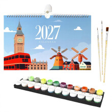 (C) 2027 Paint by Number Desk Calendar Kit, DIY Number Painting Table Calendar, Art Craft Decor for Home Desktop, Unique New Year Gift for Adults