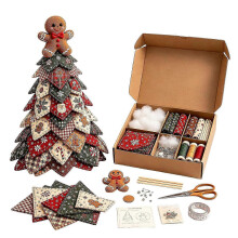 (D) Unfinished Quilted Christmas Tree DIY Kit, Hand‑Made Fabric Holiday Table Ornament