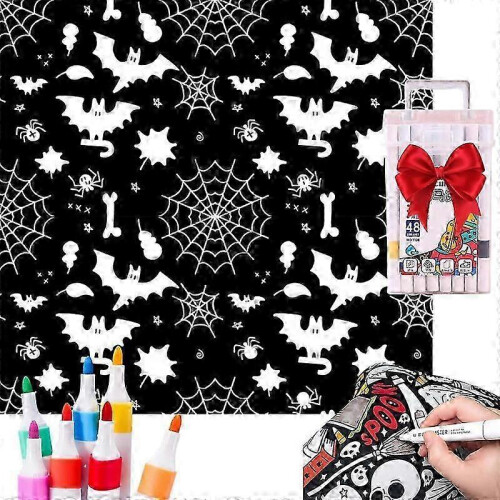 (bat) DIY Coloring Blanket with Markers for Halloween Decorations New Arrival S04