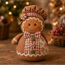 (E) DIY Christmas Patchwork Doll Craft Kit, Retro Floral Fabric Sewing Project, HandStitched Festive Ornament for Mantel Table Xmas Indoor Home Decor
