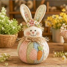 (J) DIY Christmas Patchwork Doll Craft Kit, Retro Floral Fabric Sewing Project, HandStitched Festive Ornament for Mantel Table Xmas Indoor Home Decor