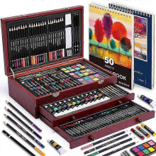 175 Piece Deluxe Art Set, Acrylic Paints, Crayons, Colored Pencils, Painting Materials, Professional Art Kit in Wooden Case, Art Supplies fo