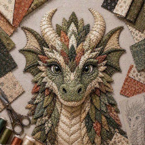 (C) Dragon Patchwork DIY Sewing Craft Kit Fabric Handmade Set For Adults Home Decor 1