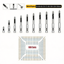 Juego de 9 puntas magnéticas de impacto K5 PH2 antideslizantes de 25-150 mm + 100 anclajes de pared de hormigón mejorados con tubo