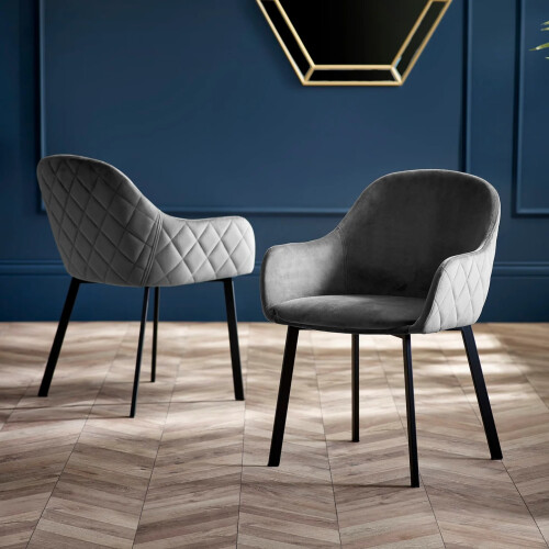 Set of 2 Lima Grey Velvet Dining Chairs