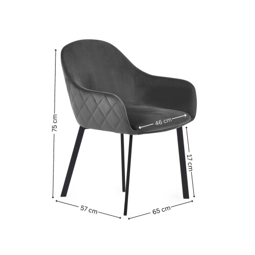 Set of 2 Lima Grey Velvet Dining Chairs 2