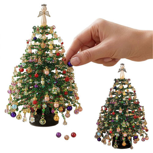 (B) DIY Beaded Christmas Tree Kit – with LED Lights – for Holiday Craft Project 1