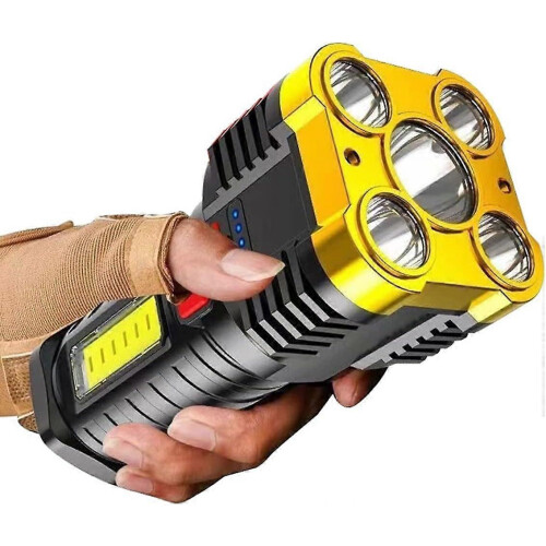 LED Torch Rechargeable, 5 LEDs Torches Super Bright Flashlight with COB Side Lights, 4 Lighting Modes USB Flashlight, Torches Battery Powere
