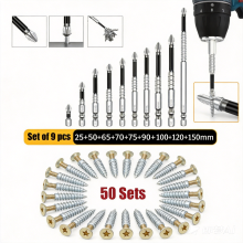 Set di 9 punte per avvitatore magnetico a impatto K5 PH2 antiscivolo da 25-150 mm + 50 tasselli a espansione per muro in cemento