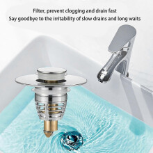 Elegant Bathroom Sink Stopper, Innovative 2-in-1 Design Combines Drain Filter And Pop-up Stopper For Rapid Water Management, Universal Fit E