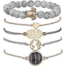 Ladies Beaded Bracelet - Adjustable Charm Pendant Stacking Bracelet Set Ladies Girl Friendship Gift Bracelet