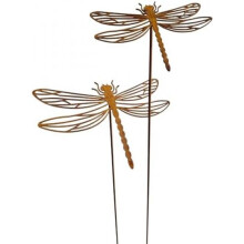 (Rostbraun - 2er Set Variante A) Bornhöft Garden Dragonfly Stakes, Set of 2, Rusty Metal, Garden Decoration Iron Flower Bed Insert