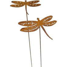 (Rostbraun - 2er Set Variante B) Bornhöft Garden Dragonfly Stakes, Set of 2, Rusty Metal, Garden Decoration Iron Flower Bed Insert