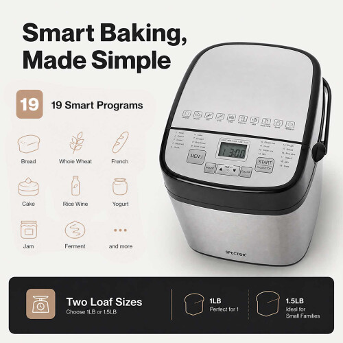 Spector Bread Maker 19 In 1 Compact Machine 15H Timer 1.5Lb for Home Baking 2