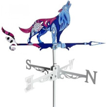 (B: Wolf) Outdoor Metal Weather Vane Wolf and Rooster Pattern Rustproof Yard Lawn Ornament for Farmhouse Garden Patio Roof Shed