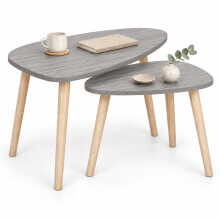 (Grey) Pebble Nest of 2 Side Tables Wood Legs