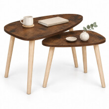 (Rustic Brown) Pebble Nest of 2 Side Tables Wood Legs