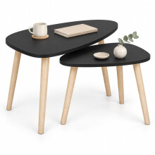 (Black) Pebble Nest of 2 Side Tables Wood Legs