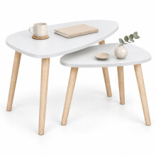 (White) Pebble Nest of 2 Side Tables Wood Legs