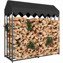 Outsunny Range-bûches extérieur en acier, 186 x 70 x 185 cm, Capacité 300 kg, Noir