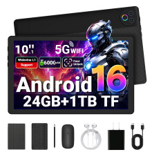 Gleeso Tablet Android 16 10 inch Tablet 24GB RAM/1TB TF, Android Tablet with Face ID OTG, 6000mAh丨5MP+8MP丨WIFI 6&BT 5.4, 2 in 1 Tablet Bundle