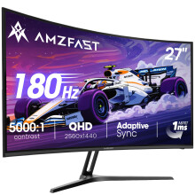 Amzfast 27 Inch QHD Curved Gaming Monitor 180Hz, 1440p VA Panel with 5000:1 Contrast, 1ms MPRT, 98% DCI-P3, Adaptive Sync, 300cd/m², HDMI&DP