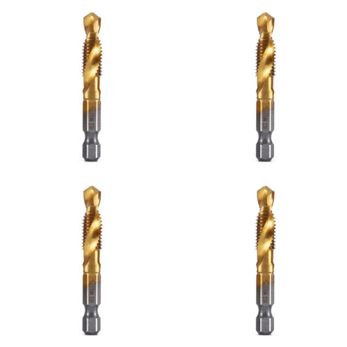 4pcs M8x1.25 Hex Shank Titanium Plated HSS Screw Thread Metric Tap Drill Bits Screw Machine Compound Tap Open Chamfer 1