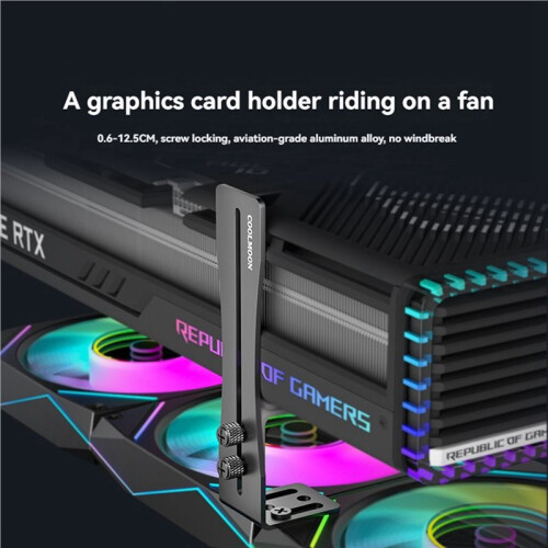 2X COOLMOON Aluminum GPU Brace Adjustable  Card GPU Holder for Vertical GPU in PC Case Universal Black 2