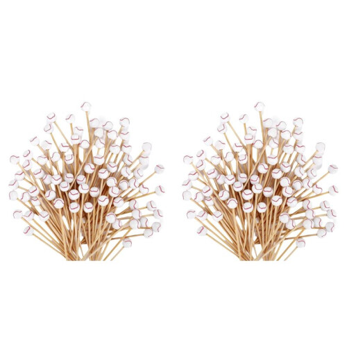 200Pieces Baseball Decorative Bamboo Cocktail Picks Decorative Fruit Toothpicks for Appetizers Bar Drinks Fruit Baseball 1